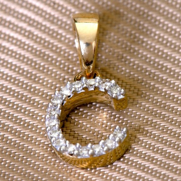 Natural Ethically Sourced Real Earth Diamond Gold Initial C Pendant Stamped 10K - Picture 1 of 6